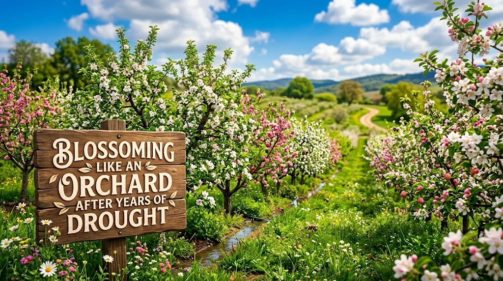  "Blossoming like an orchard after years of drought"