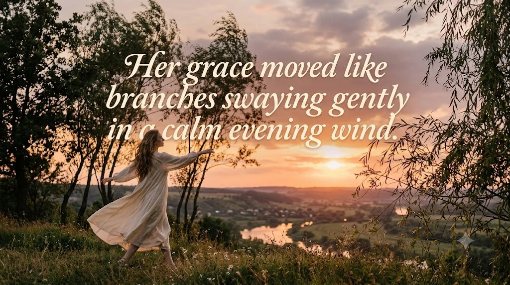  "Her grace moved like branches swaying gently in a calm evening wind."